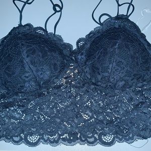 Cute small dark blue lace crop top